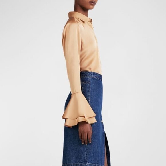 NEW DEREK LAM 10 Crosby Womens Selma Satin Button Blouse Size S Fawn Gold - Picture 3 of 8